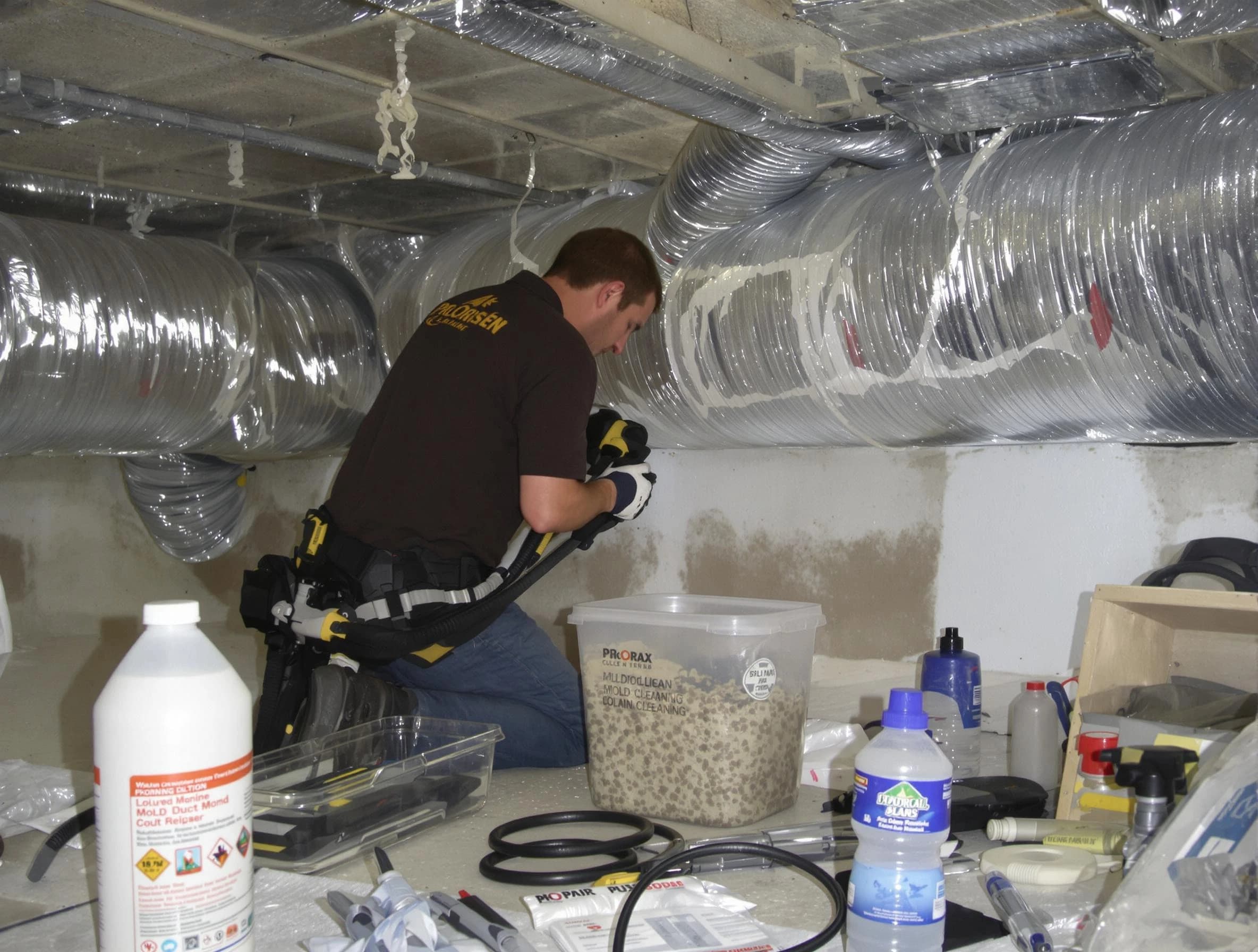 Del City Air Duct Cleaning specialist performing professional mold removal from air ducts in Del City