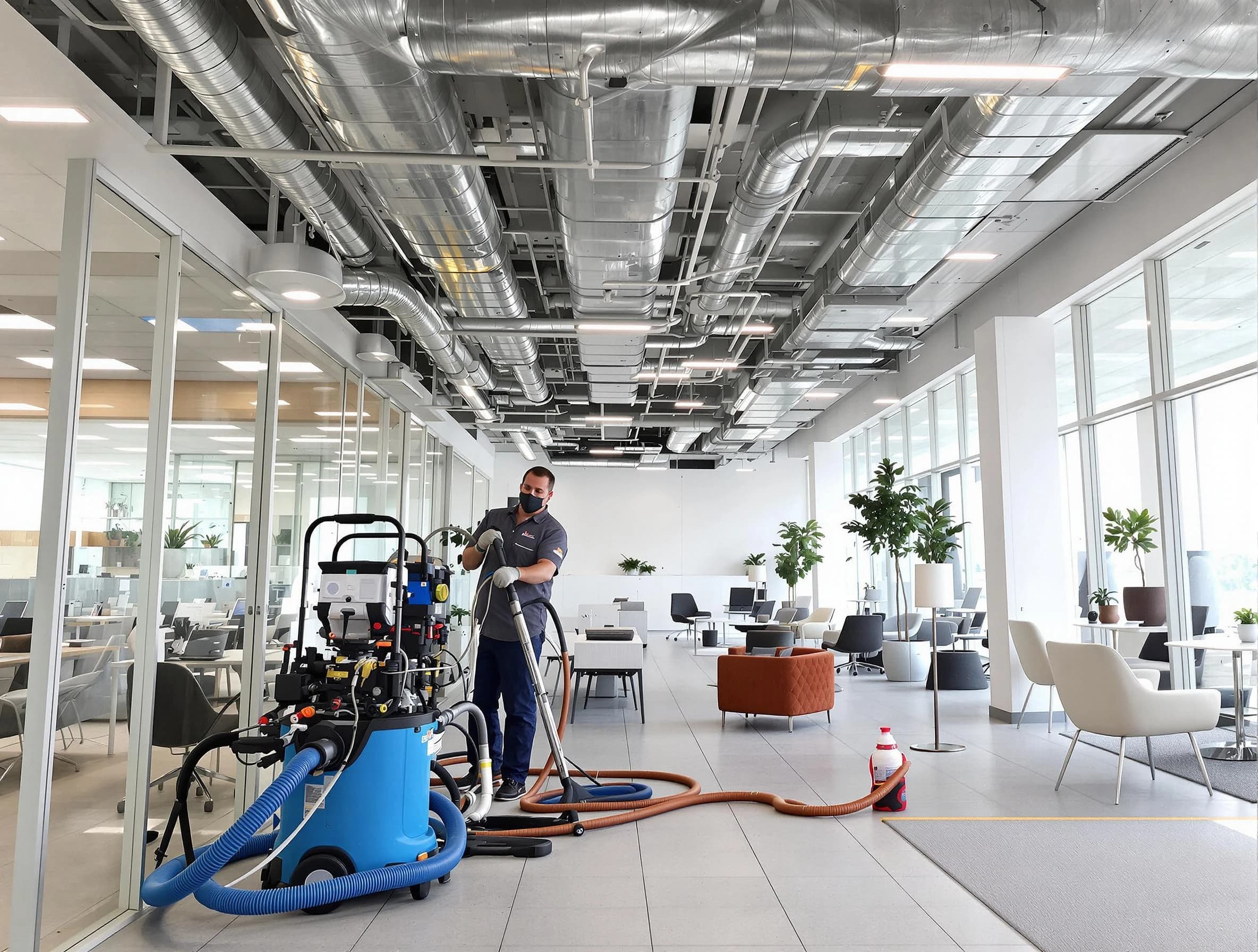 Del City Air Duct Cleaning team conducting comprehensive commercial duct cleaning at a business location in Del City