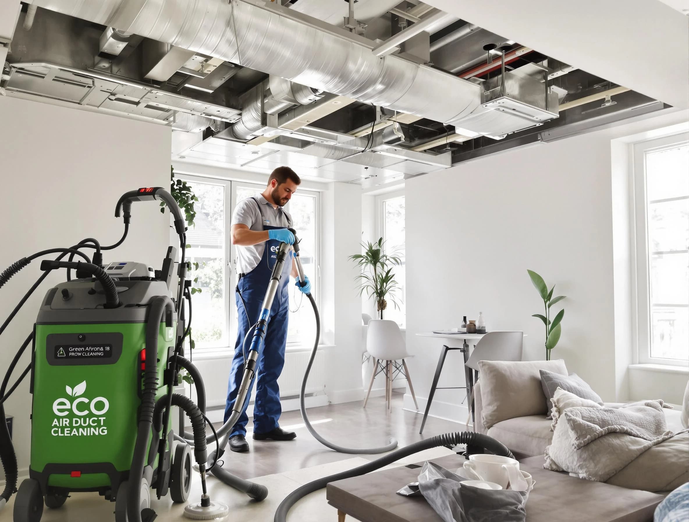 Del City Air Duct Cleaning technician performing eco-friendly duct cleaning using sustainable methods in Del City