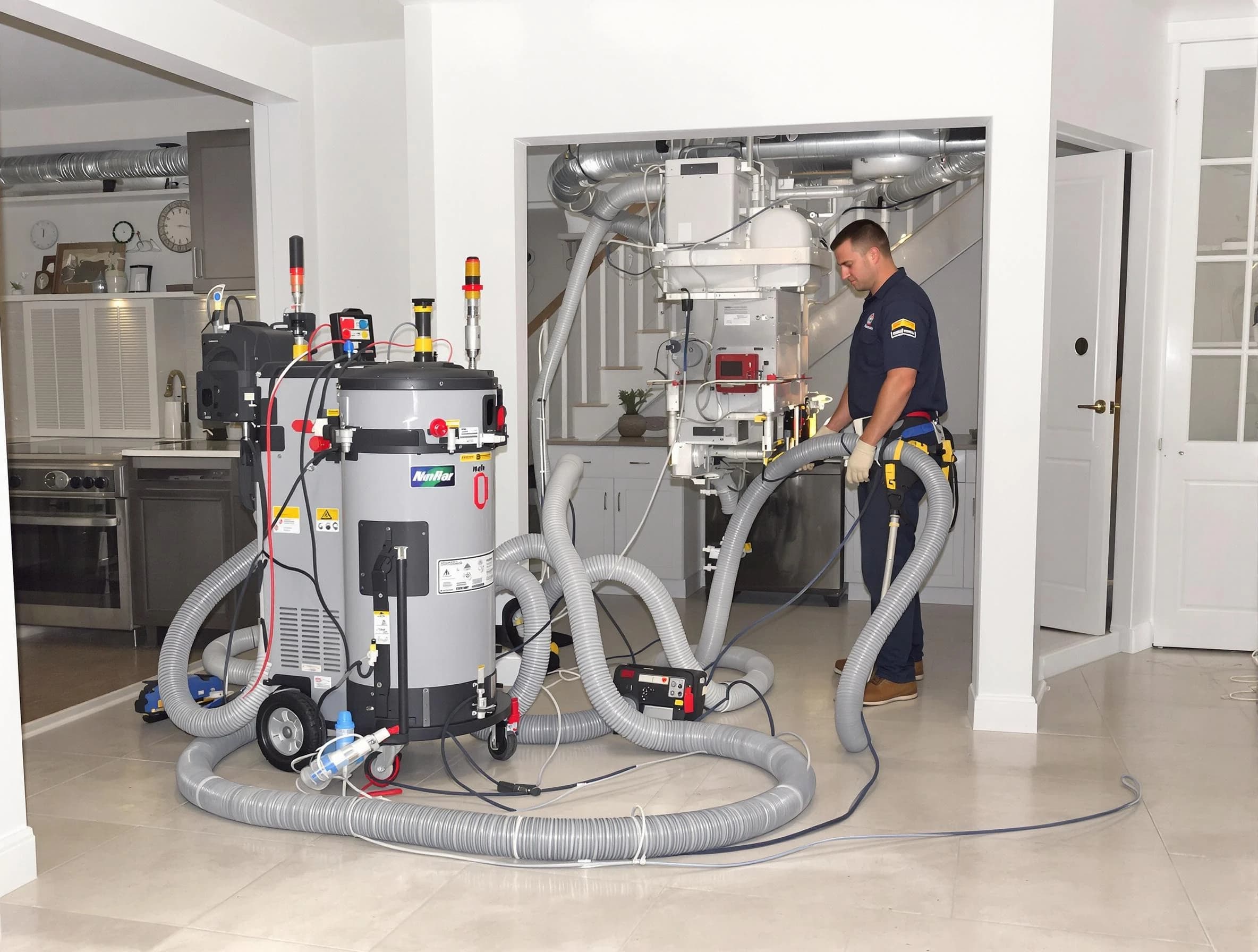 Del City Air Duct Cleaning technician operating negative pressure cleaning equipment for thorough duct maintenance in Del City